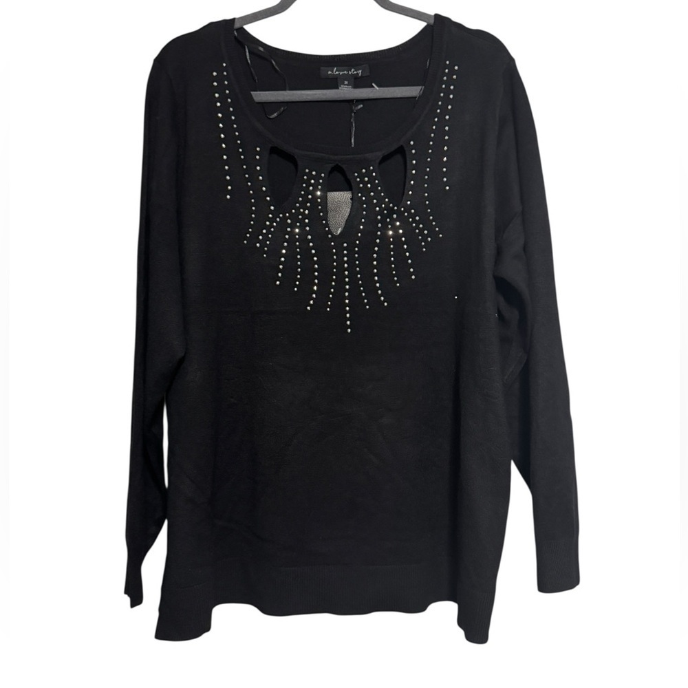 A Love Story Women’s Black Rhinestone Studded Keyhole Sweater Size 3X